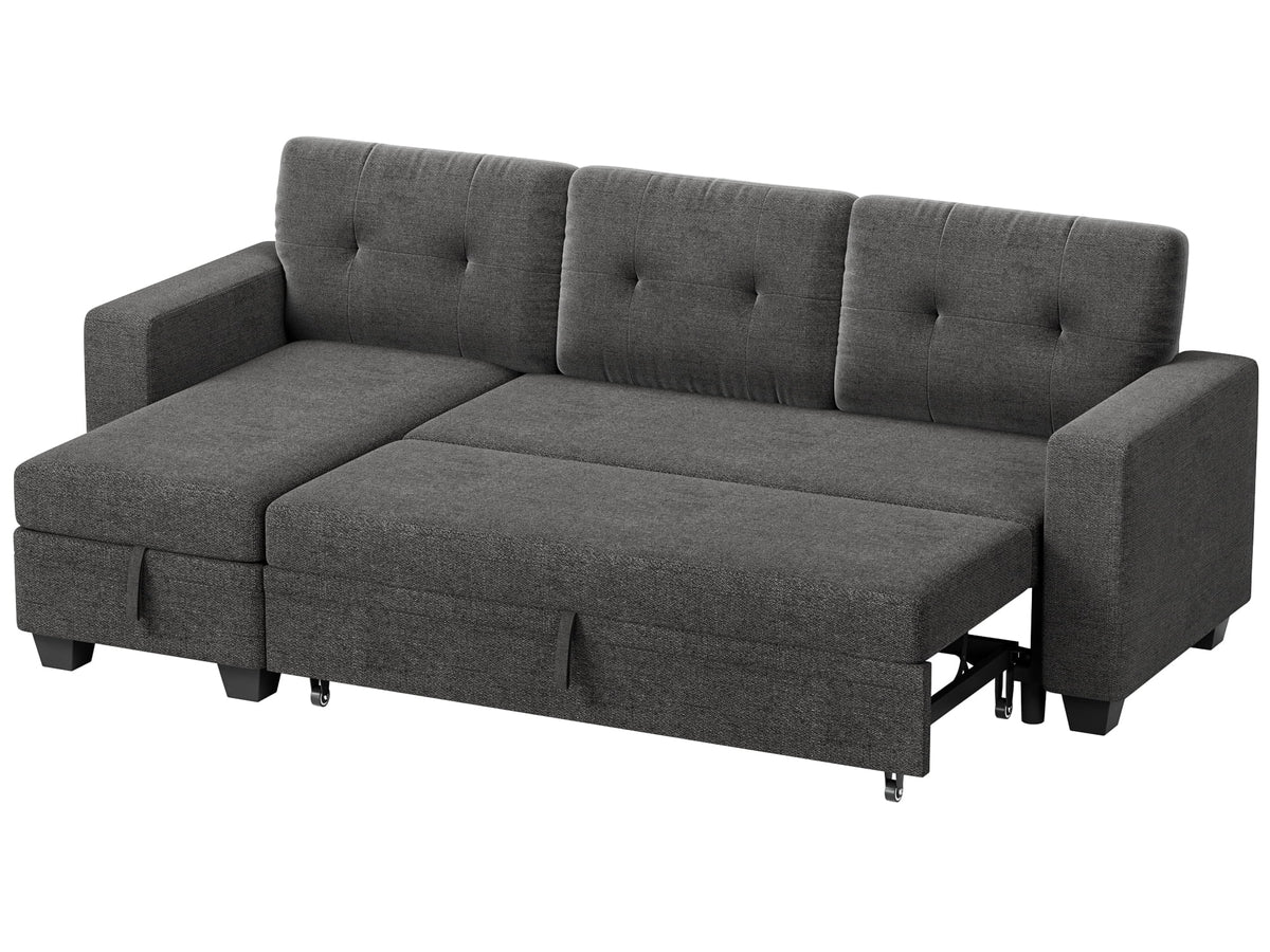 78.3'' W Convertible L-Shape Sofa with Storage Chaise and Pull-out Sofa Bed, Gray W10097