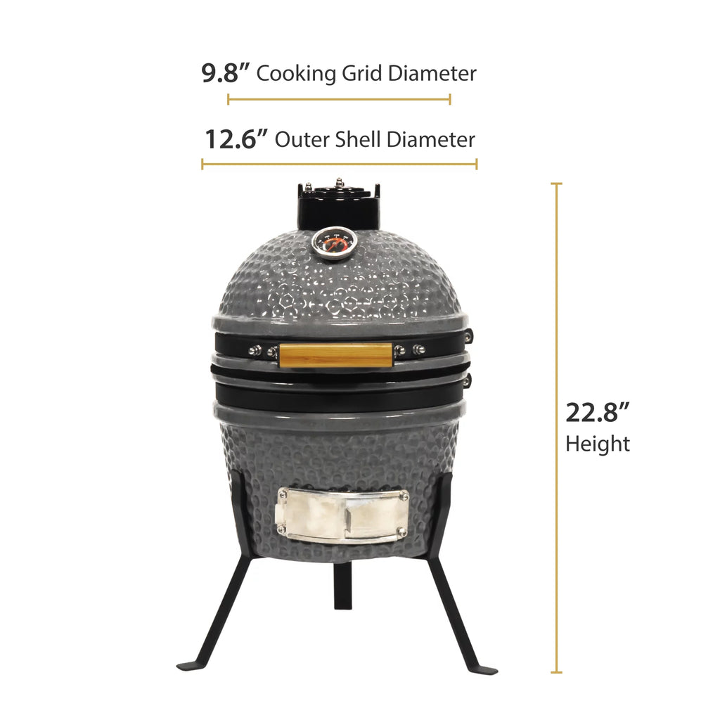 9.8-inch Ceramic Charcoal BBQ Grill with Thermometer and Stainless Steel Grate K66274