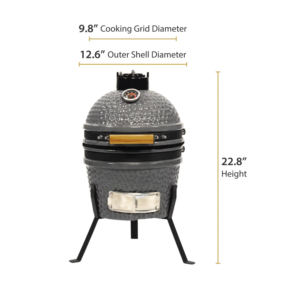 9.8-inch Ceramic Charcoal BBQ Grill with Thermometer and Stainless Steel Grate K66274