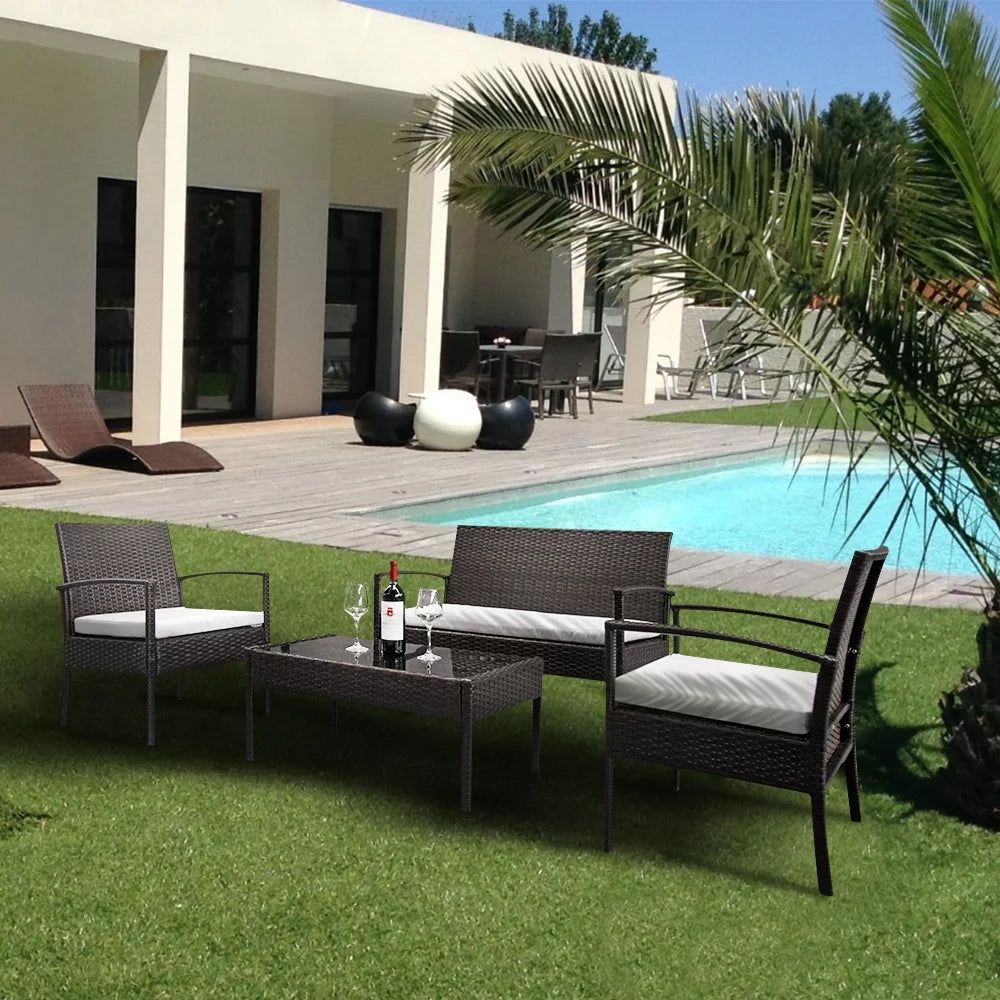 PE Rattan 4PCS Conversation Sofa Set with Cushions Brown V15346