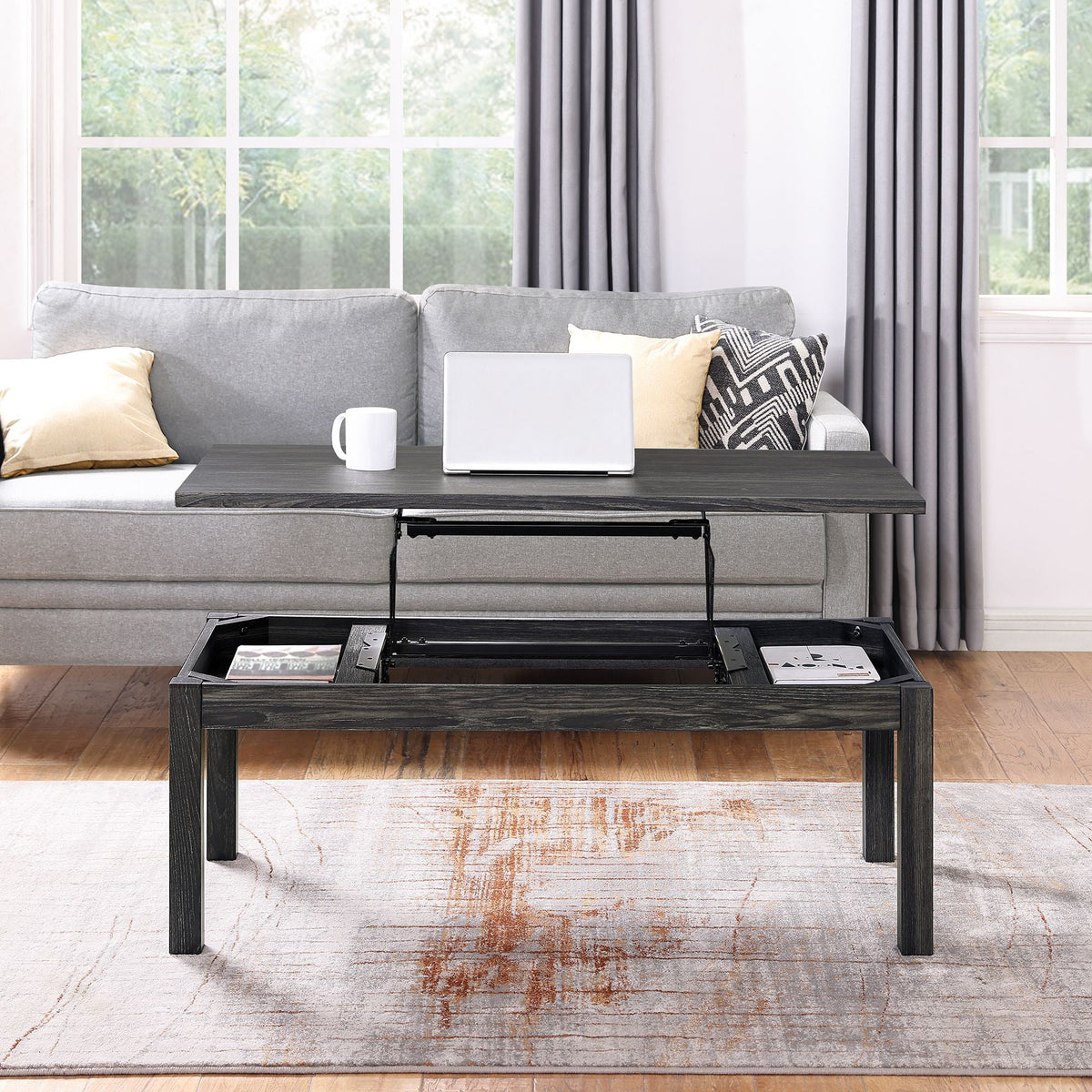 Lift Top Coffee Table with Hidden Storage Black B4636
