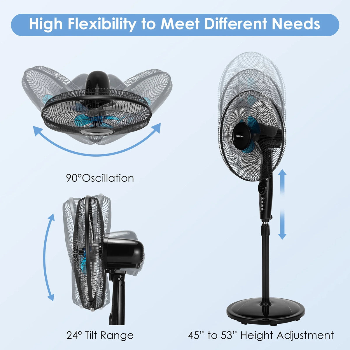 16'' Adjustable Oscillating Pedestal Fan Dual Blades with Remote Control S216