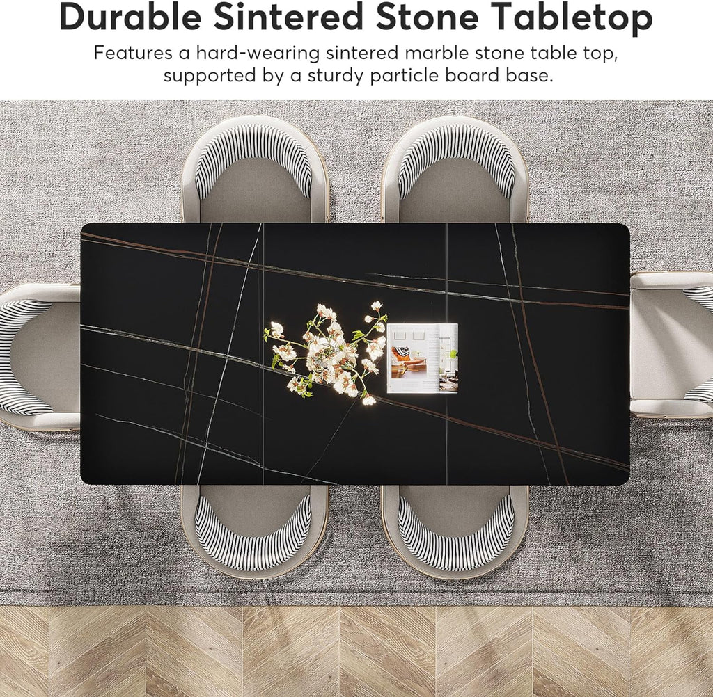 Black Sintered Stone Dining Table with Metal Legs G37510