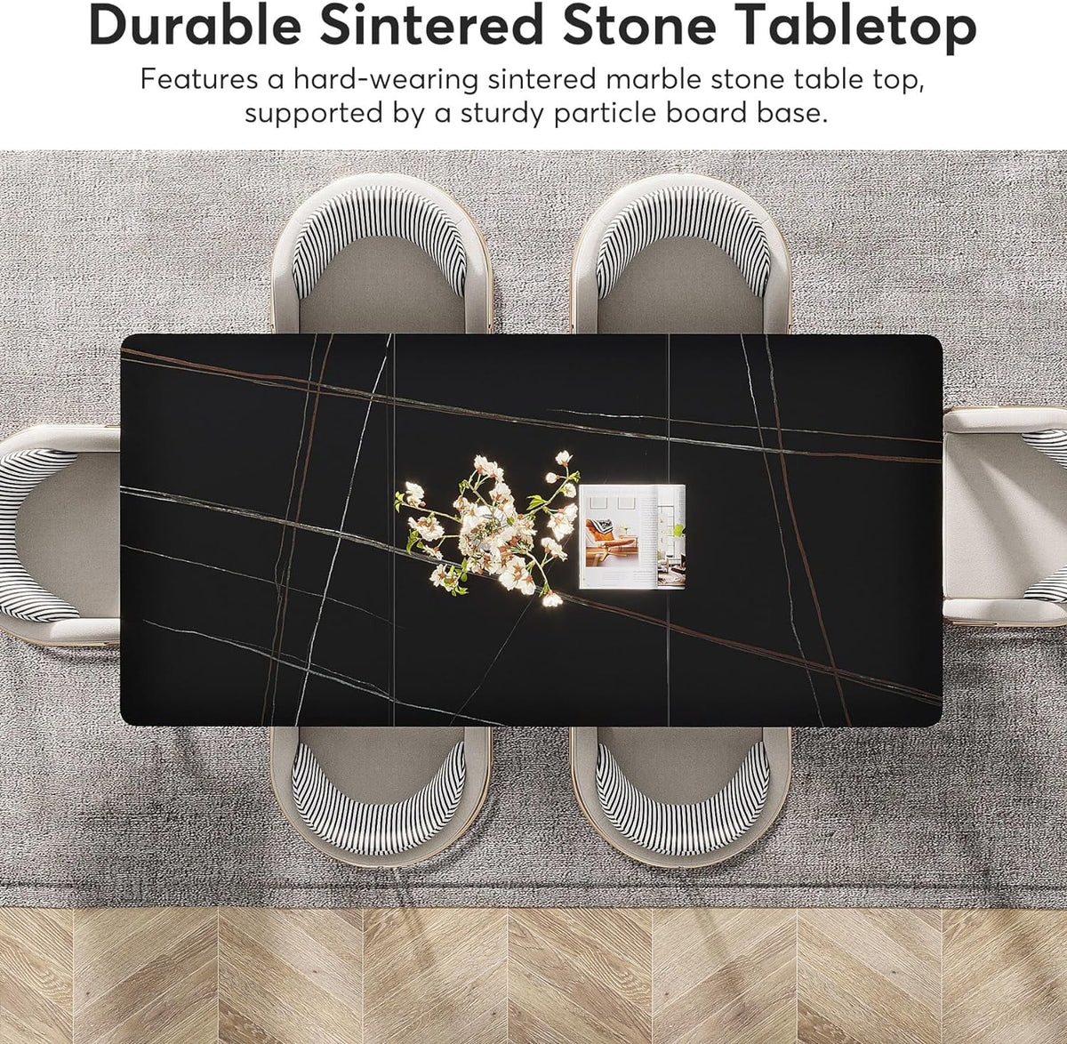 Black Sintered Stone Dining Table with Metal Legs G37510