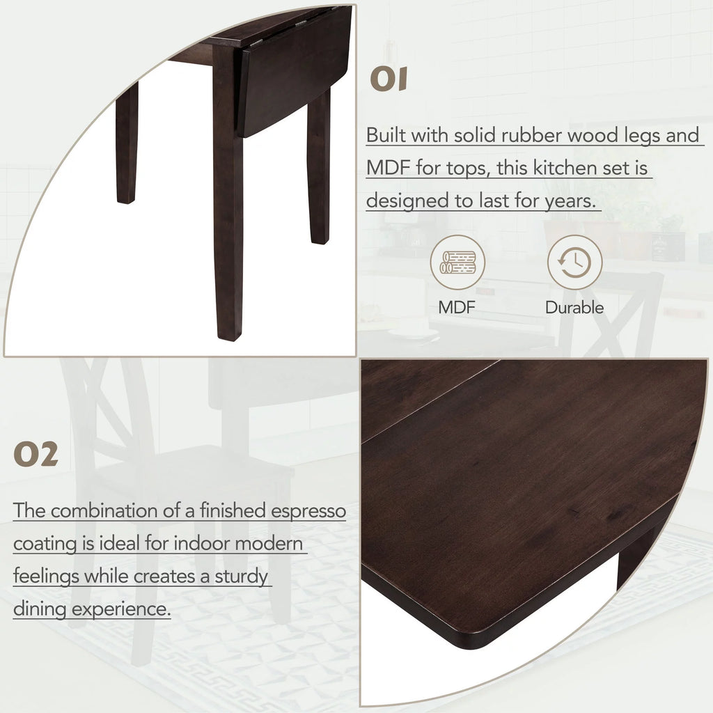 3-Piece Wood Drop Leaf Dining Table Set with 2 Chairs U846164
