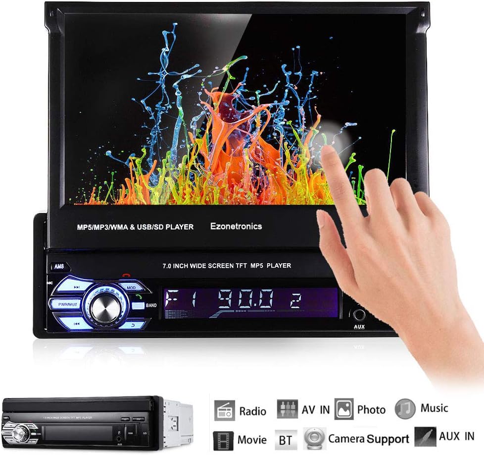 Single Din Flip Touch Screen Car Stereo with Backup Camera P283557