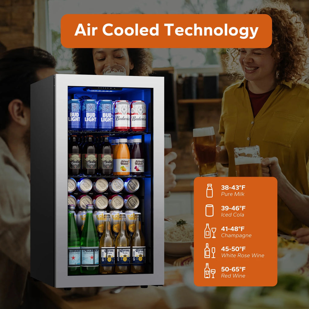 Freestanding Beverage Refrigerator Cooler, 242 Can Mini Fridge with Glass Door, 2 Pack B496