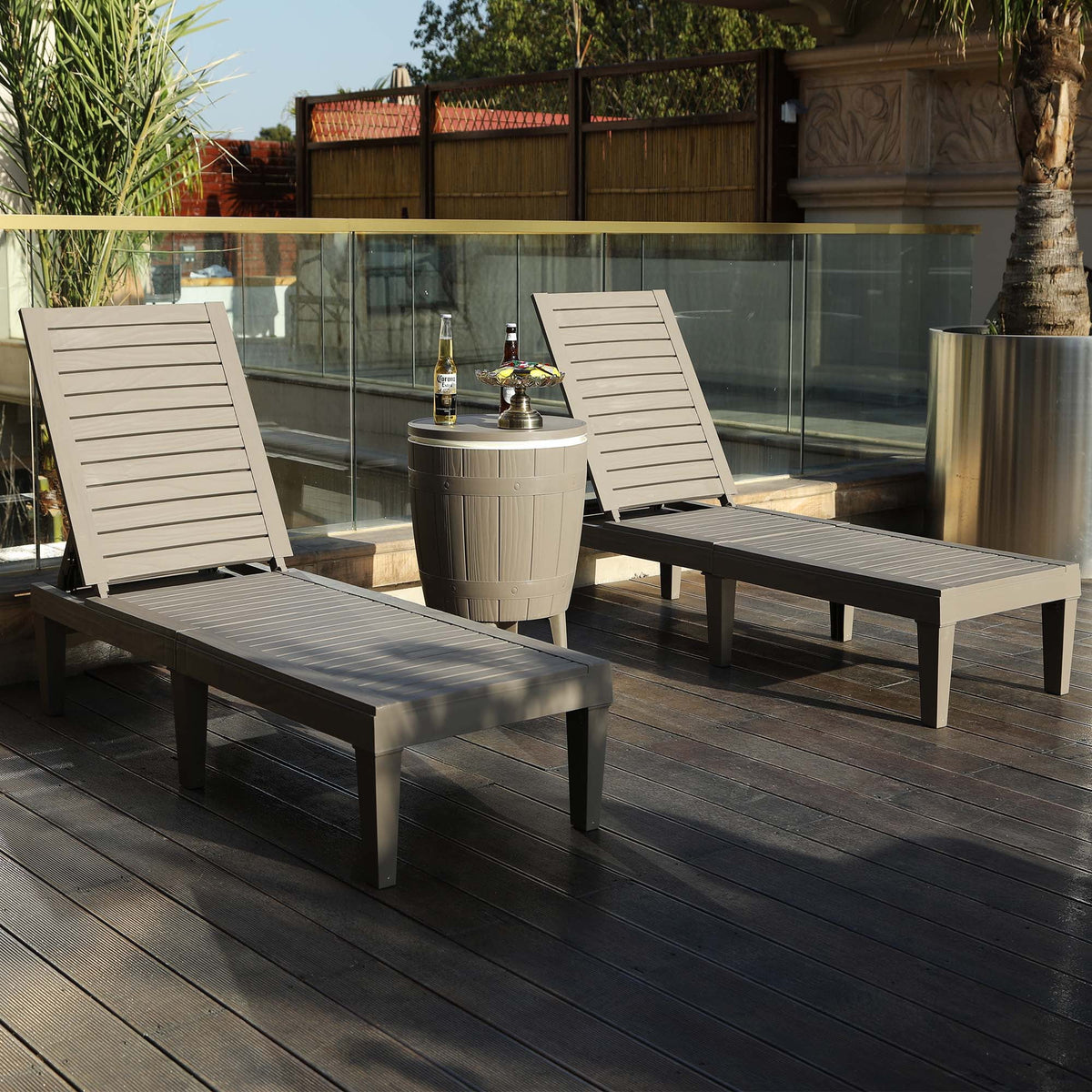 2 Pcs Adjustable Taupe Outdoor Lounge Chairs K547