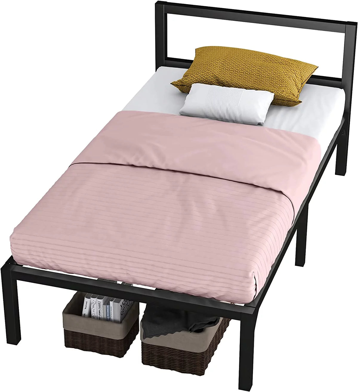 Twin Size Black Metal Bed Frame with Headboard G787