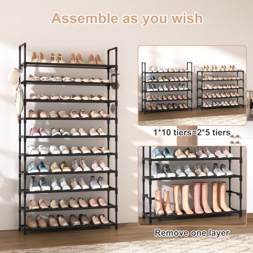 10 Tiers 50 Pairs Black Metal Shoe Rack Y359992