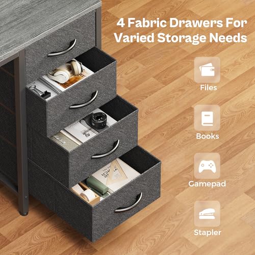 47 inch Computer Desk with 4 Drawers, LED Lights & Power Outlets, Black G471252