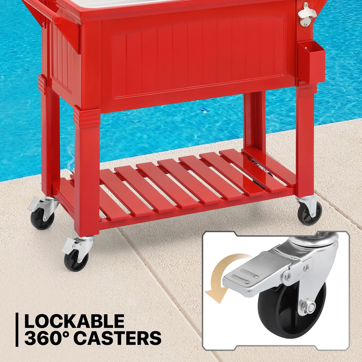 Portable Rolling Cooler Ice Chest with Wheels and Ice Scoop, Red C42688