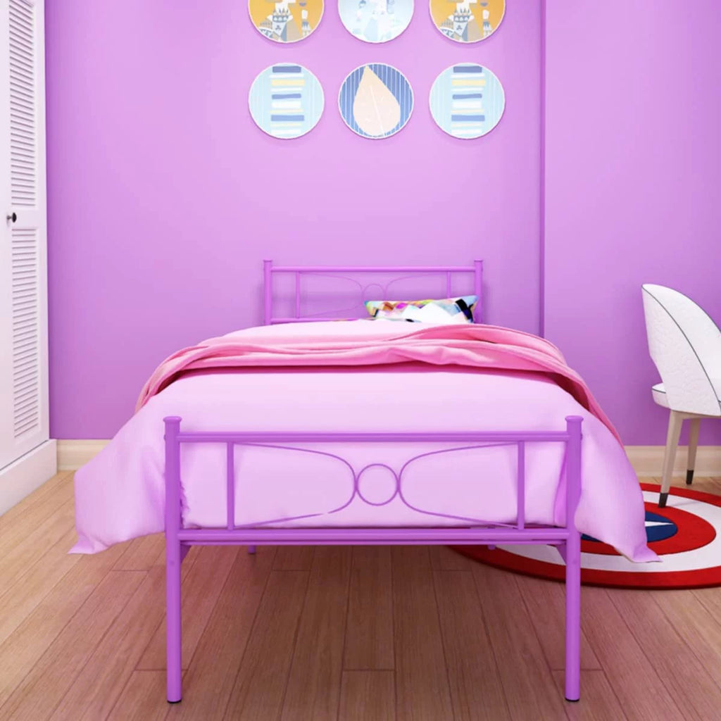 Pink Twin Metal Platform Bed with Headboard and Footboard J6880