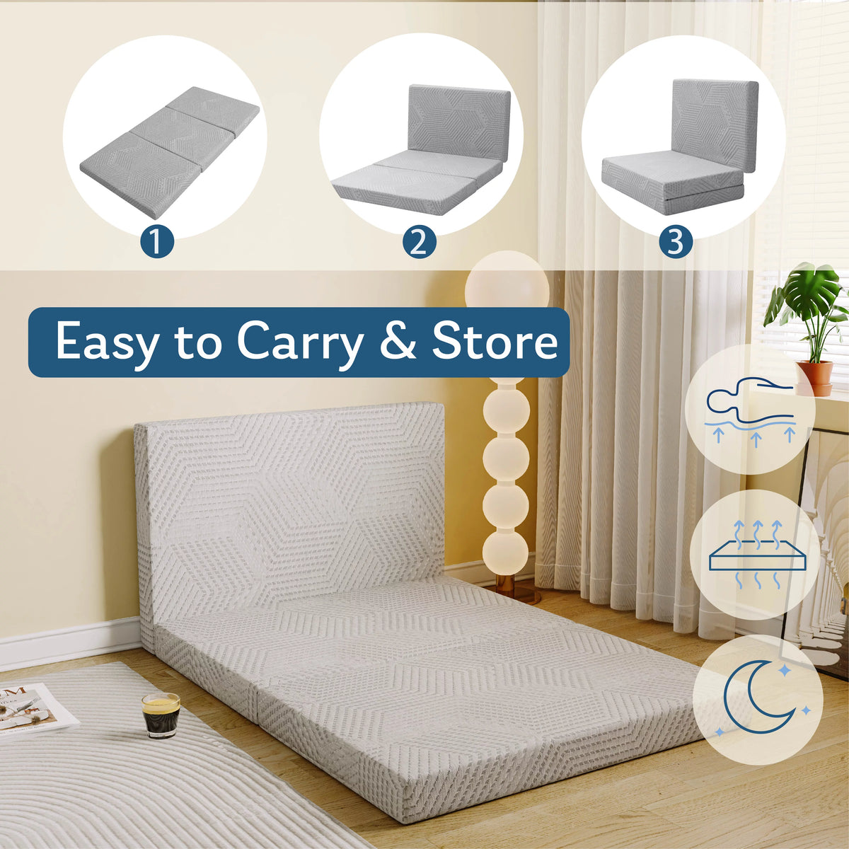 4 inch Tri Folding Memory Foam Mattress L18629