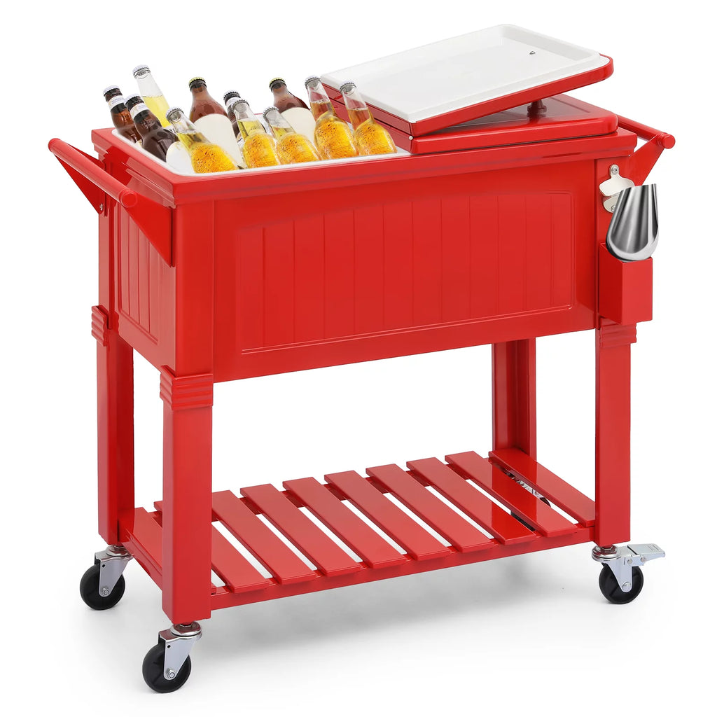 Portable Rolling Cooler Ice Chest with Wheels and Ice Scoop, Red C42688