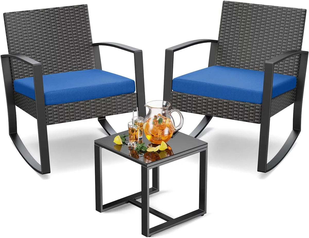 Patio Chairs Set with Glass Coffee Table and Gray Cushion W83285
