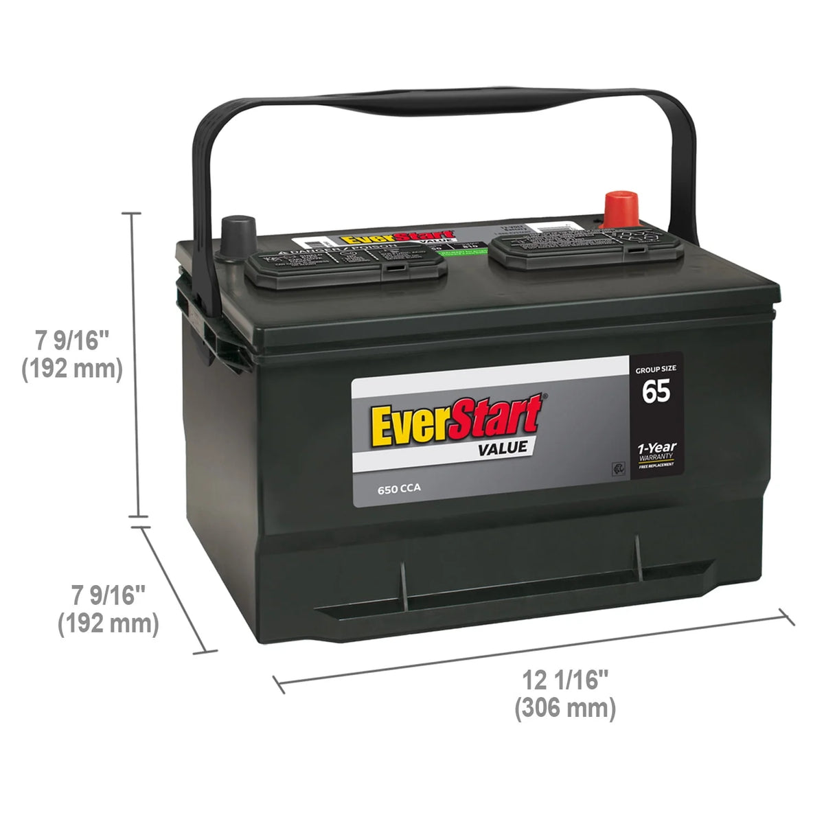 Lead Acid Automotive Battery Group Size 65 12 Volts 650 CCA B464515