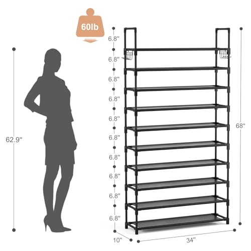 10 Tiers 50 Pairs Black Metal Shoe Rack Y359992