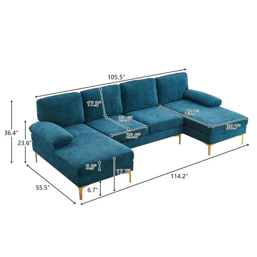 Convertible Sectional Sofa Couch U-Shaped Sleeper Sofa 4-Seat Dark Blue A839129