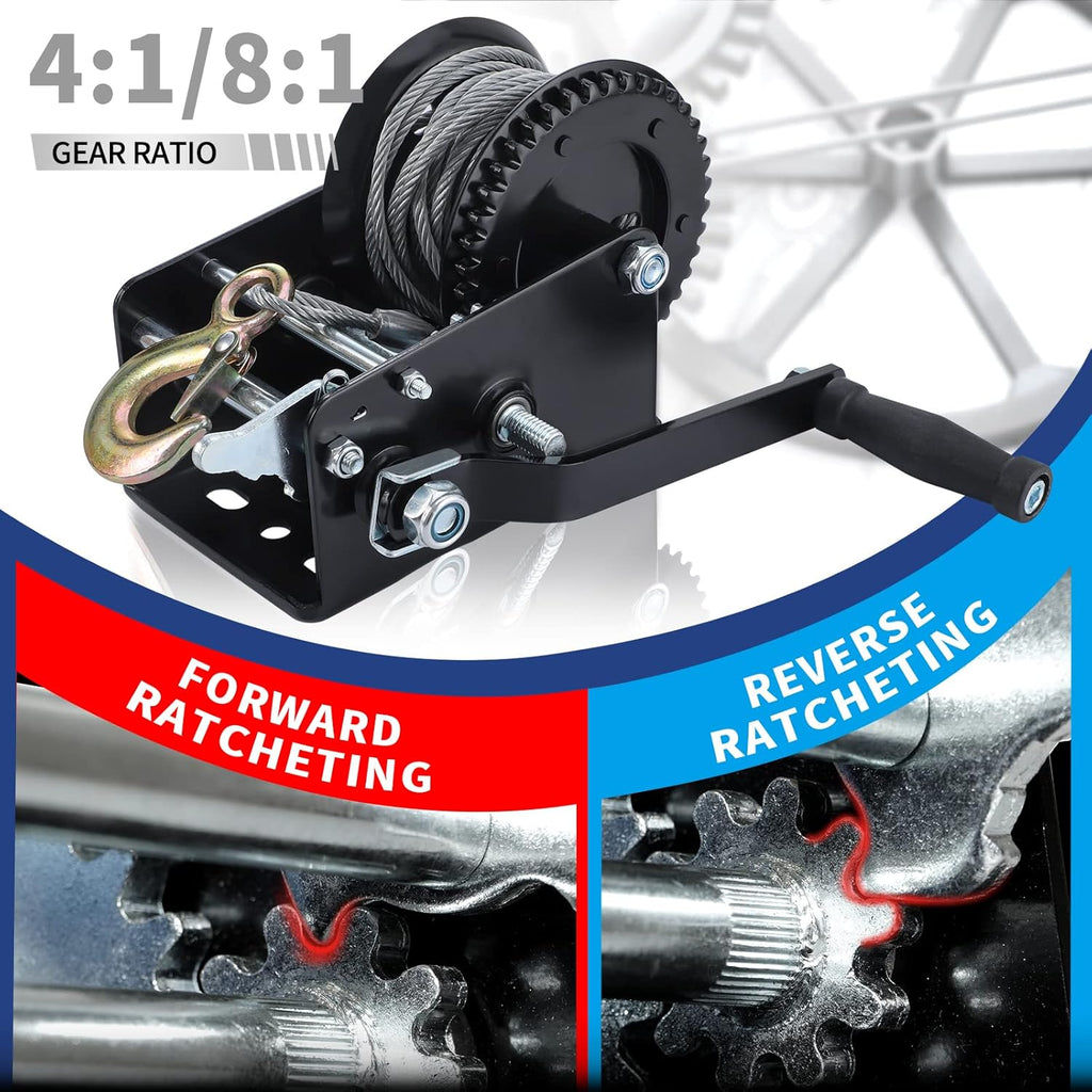 Hand Winch 3200 lbs with Steel Cable Pack of 2 G247
