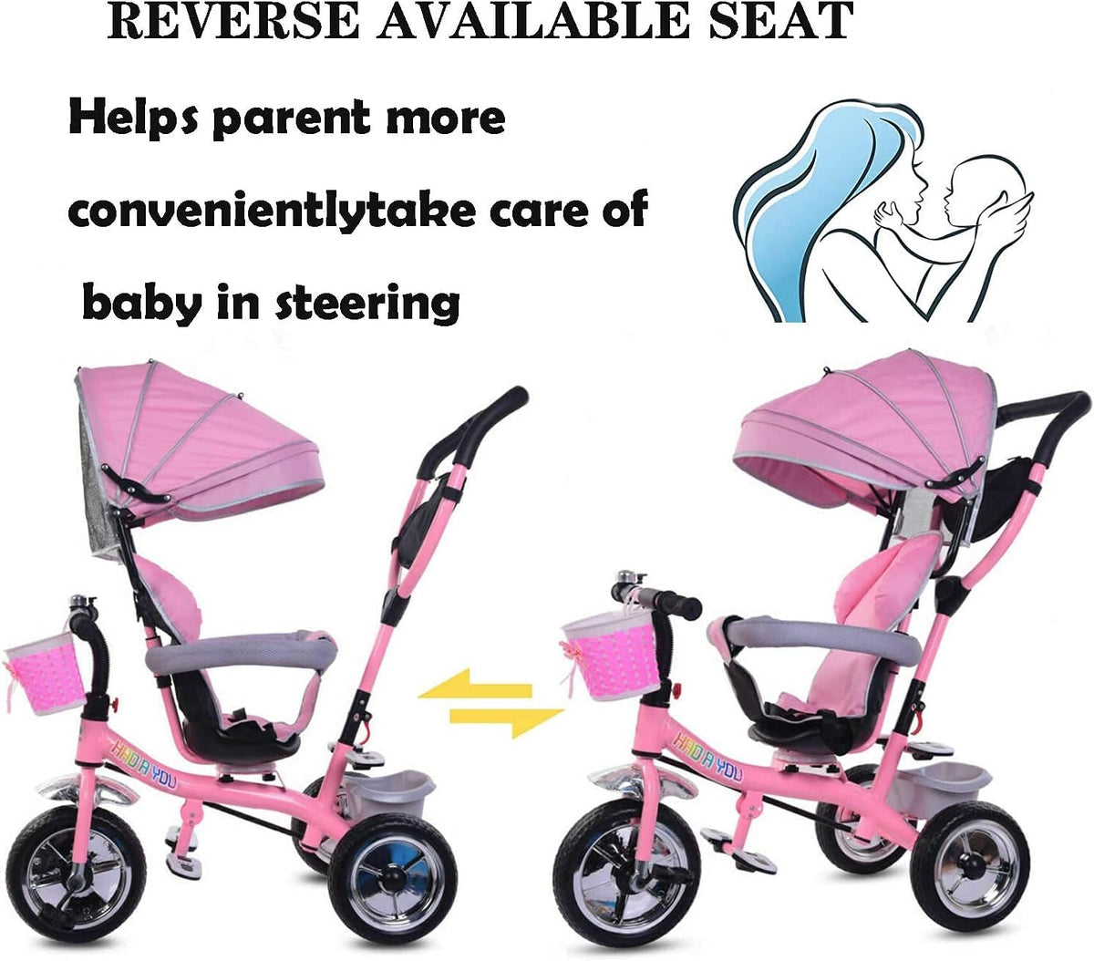 4 in 1 Pink Kids Tricycle with Canopy Q22035