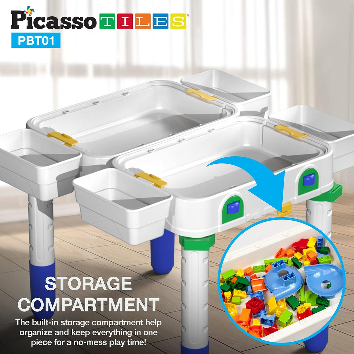 Kids Play Table & Chair Set with Storage, 331pcs Building Blocks and Marble Run A29474