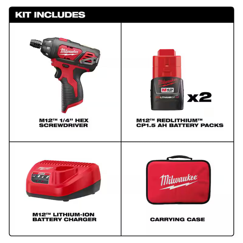 12V Cordless 1/4 in. Hex Screwdriver Kit with Two 1.5Ah Batteries H3355