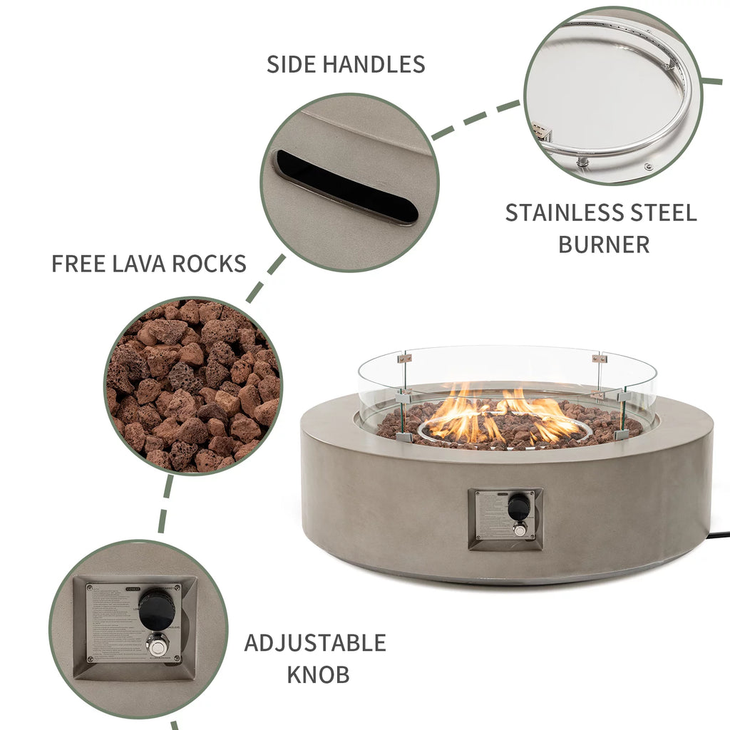 40.5 inch Round Grey Propane Fire Pit Table S47942