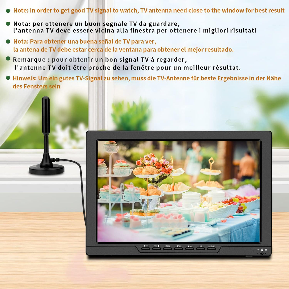 13.3 Inch Portable TV with ATSC Digital TV, Rechargeable Battery, HDMI Input Y5867