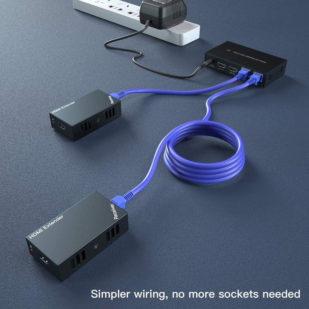 1 to 2 HDMI Extender Splitter 1080p Over 50m Ethernet with 2 Local Output H72337