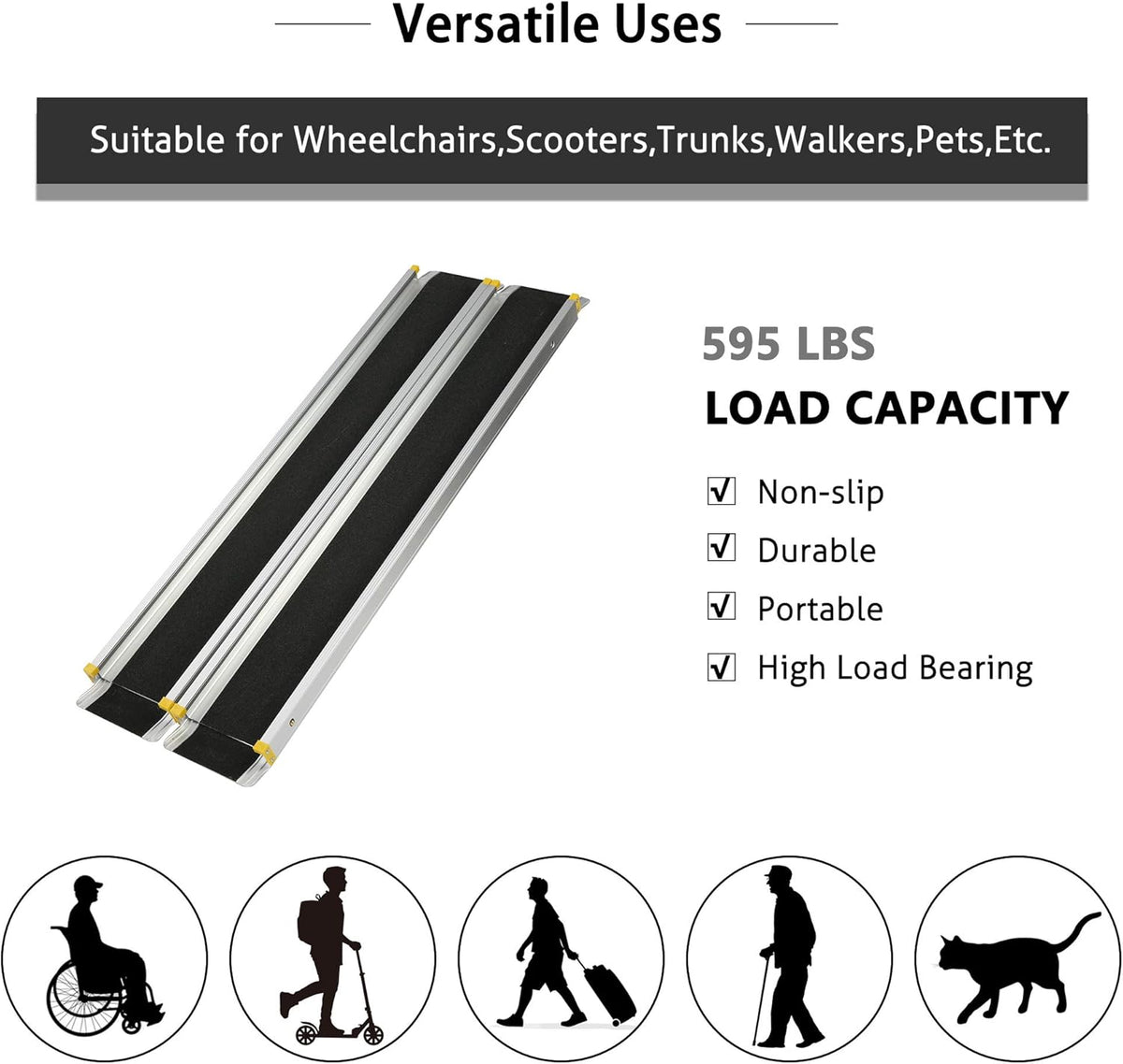 7FT Portable Adjustable Telescoping Wheelchair Ramp A962