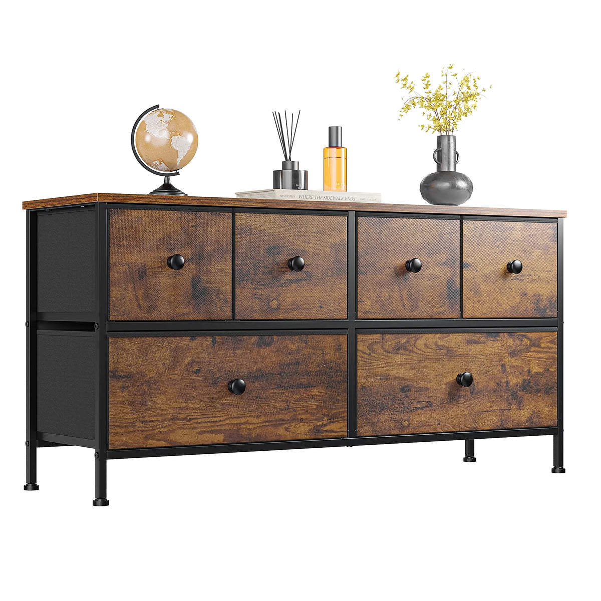 8 Drawer Fabric Dresser TV Stand with Outlet E956137