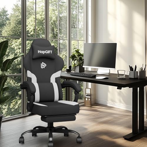 Black-Grey Ergonomic Computer Chair with Footrest and Massage Lumbar Support E371964