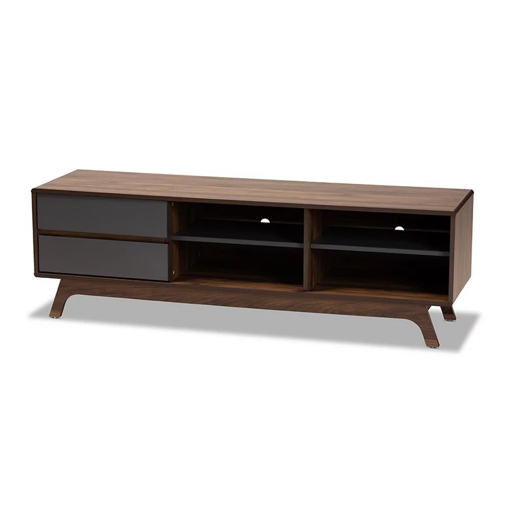 Grey and Walnut 2-Drawer Wood TV Stand T6951
