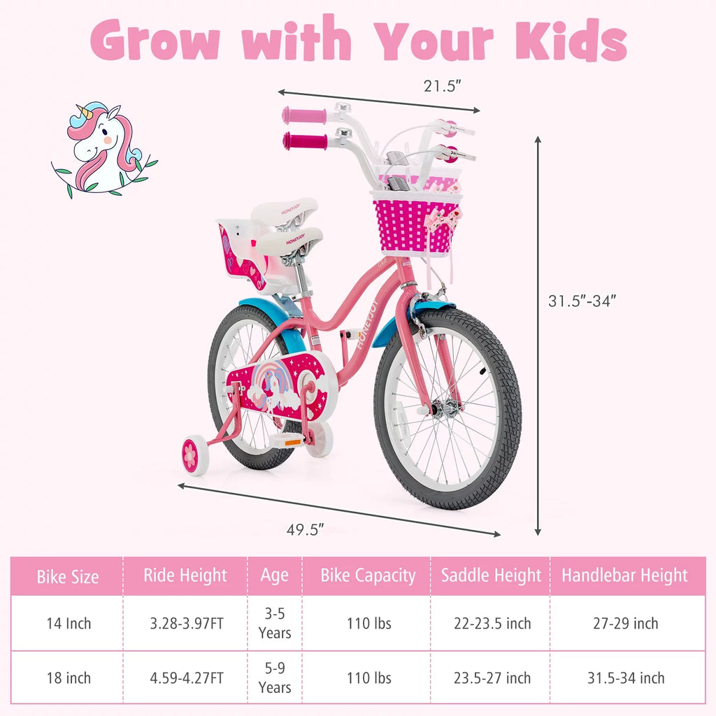 18 Inches Kids Bicycle with Training Wheels and Basket I4011
