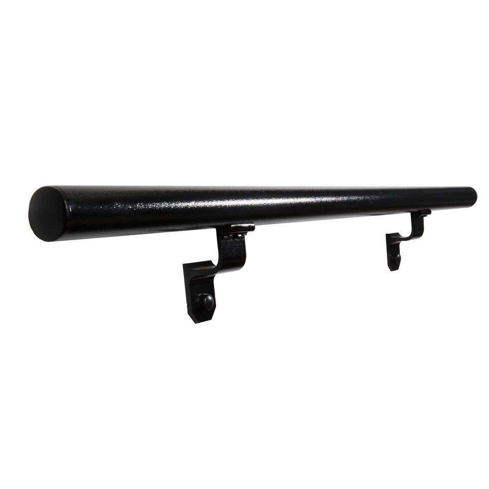 4 ft. Textured Black Aluminum Round Straight Handrail Kit D897