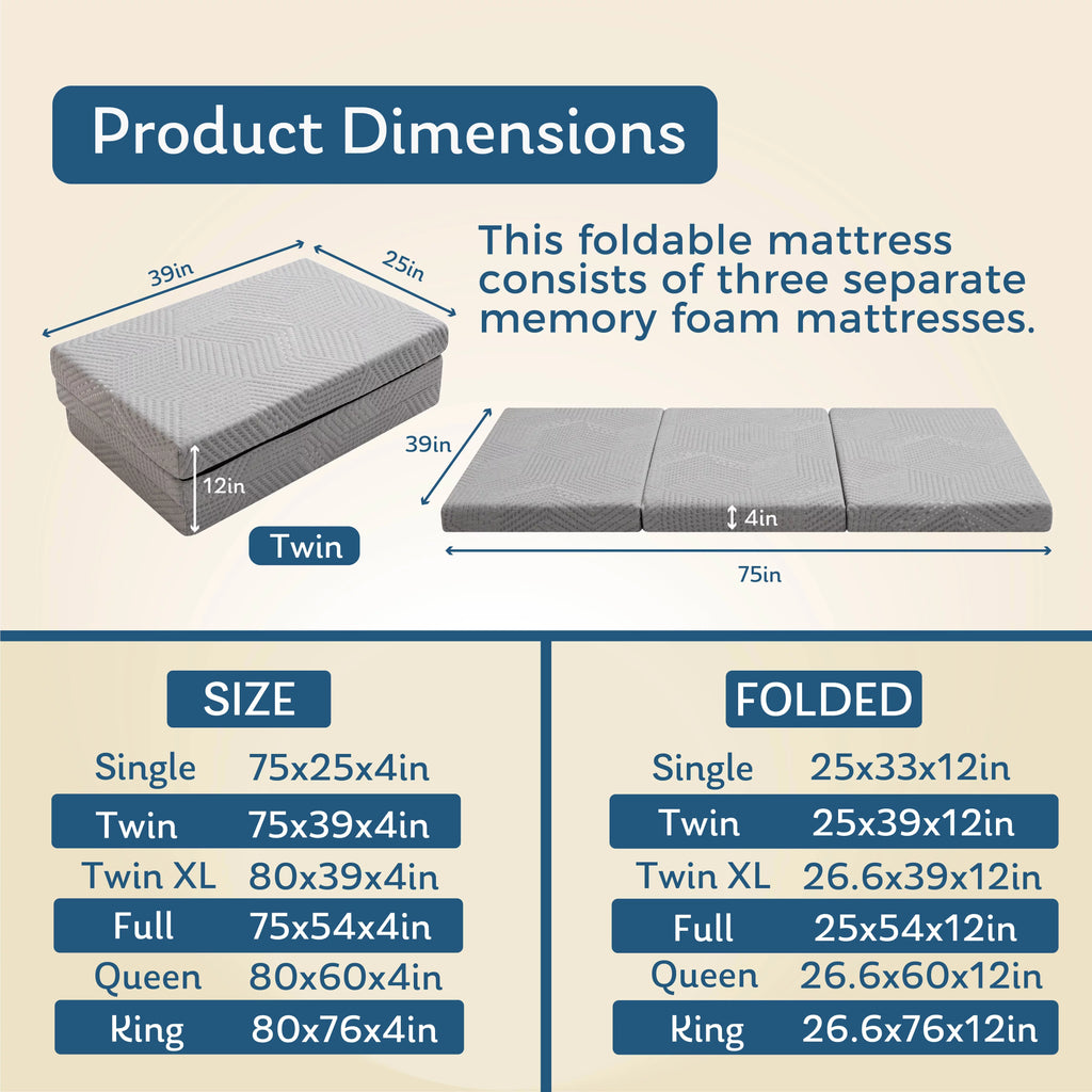 4 inch Tri Folding Memory Foam Mattress L18629