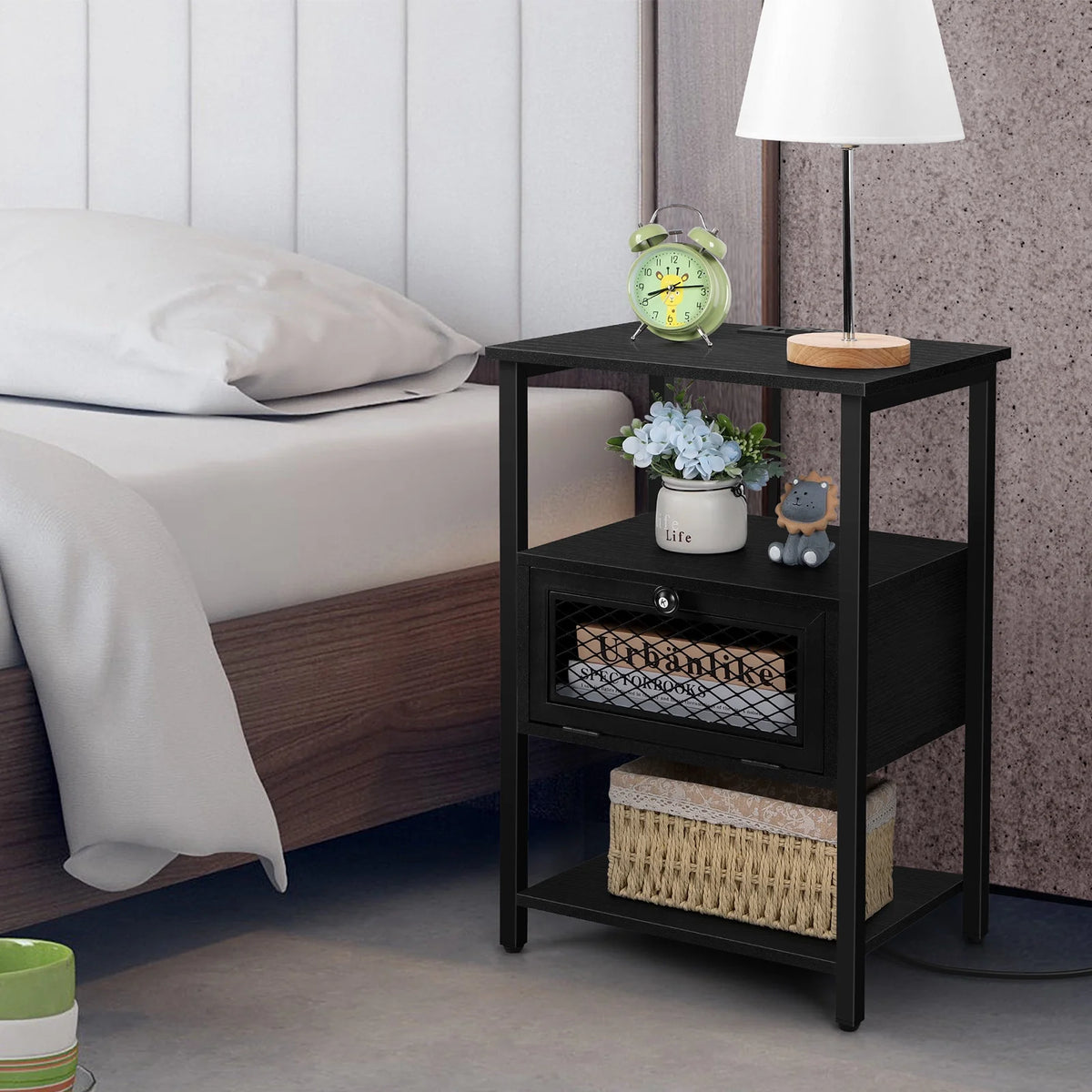 Brown Nightstand with Charging Drawer L578