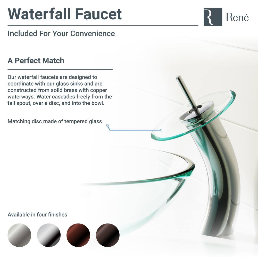 Glass Vessel Sink with Chrome Waterfall Faucet J448401