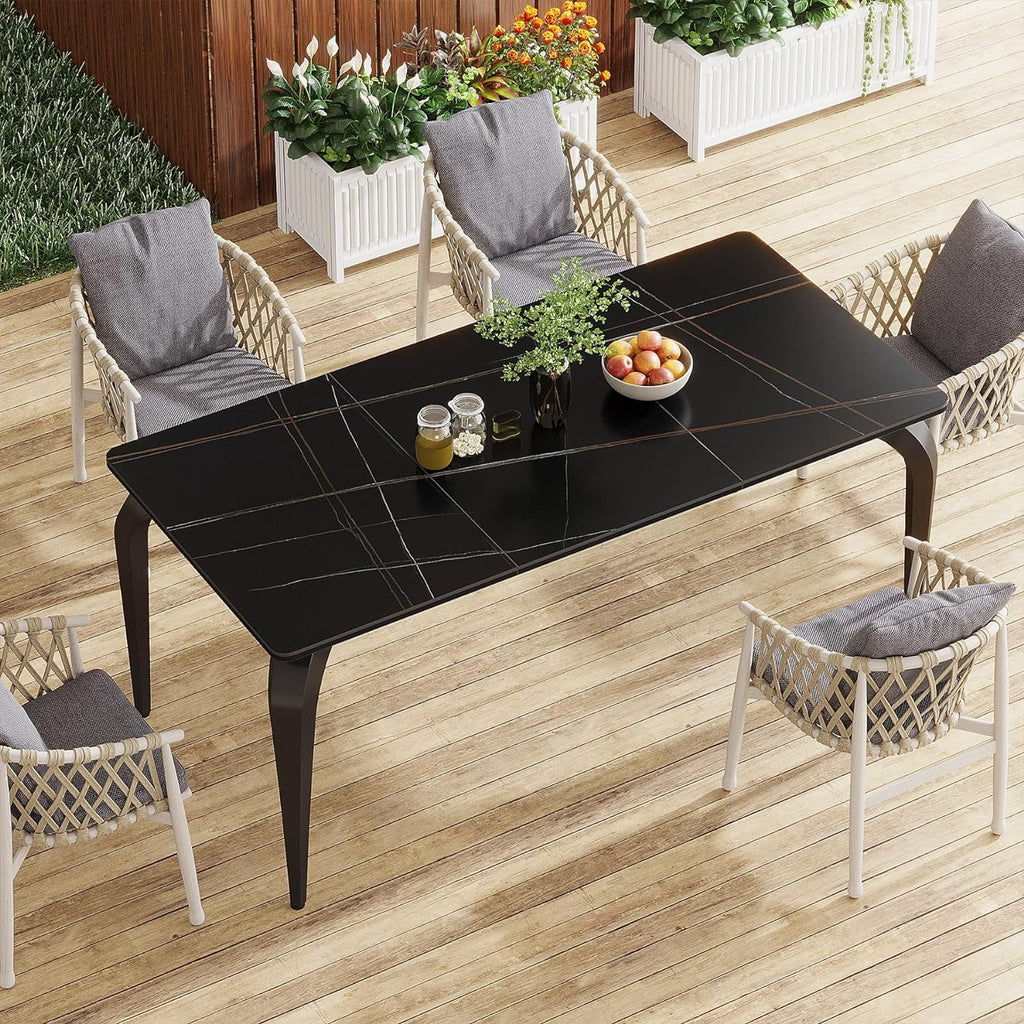 Black Sintered Stone Dining Table with Metal Legs G37510