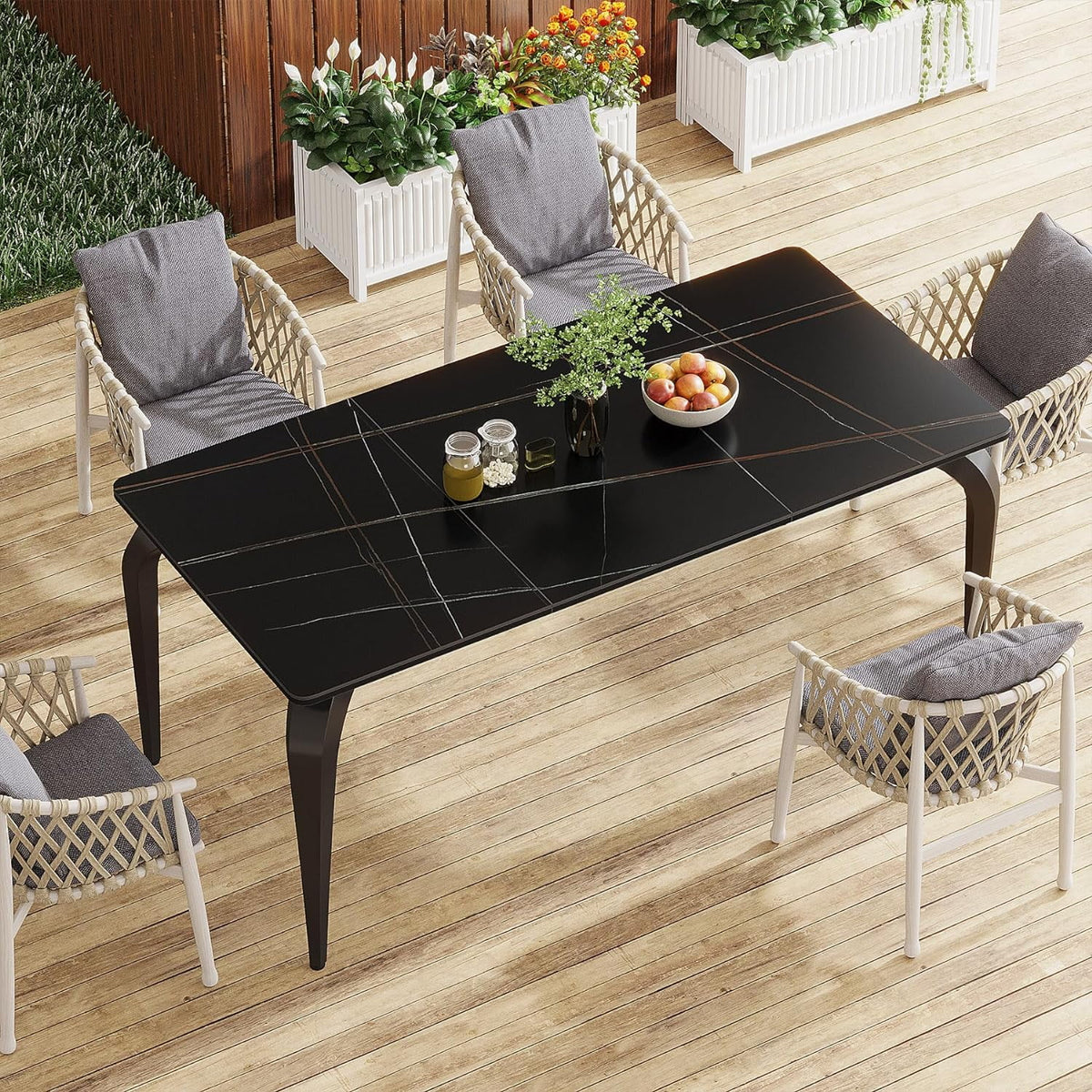 Black Sintered Stone Dining Table with Metal Legs G37510