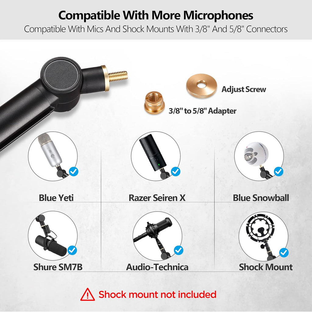 Heavy Duty Metal Boom Arm Mic Stand with 3/8 to 5/8 Adapter N713