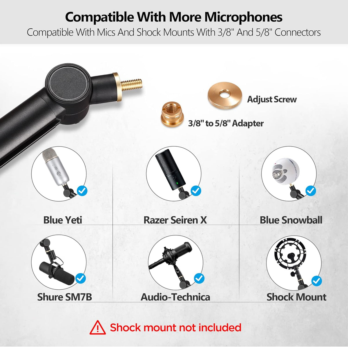 Heavy Duty Metal Boom Arm Mic Stand with 3/8 to 5/8 Adapter N713