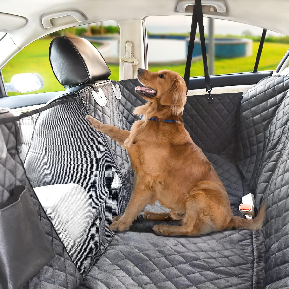 Waterproof Dog Car Seat Cover with Mesh Window W49330