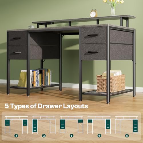 47 inch Computer Desk with 4 Drawers, LED Lights & Power Outlets, Black G471252