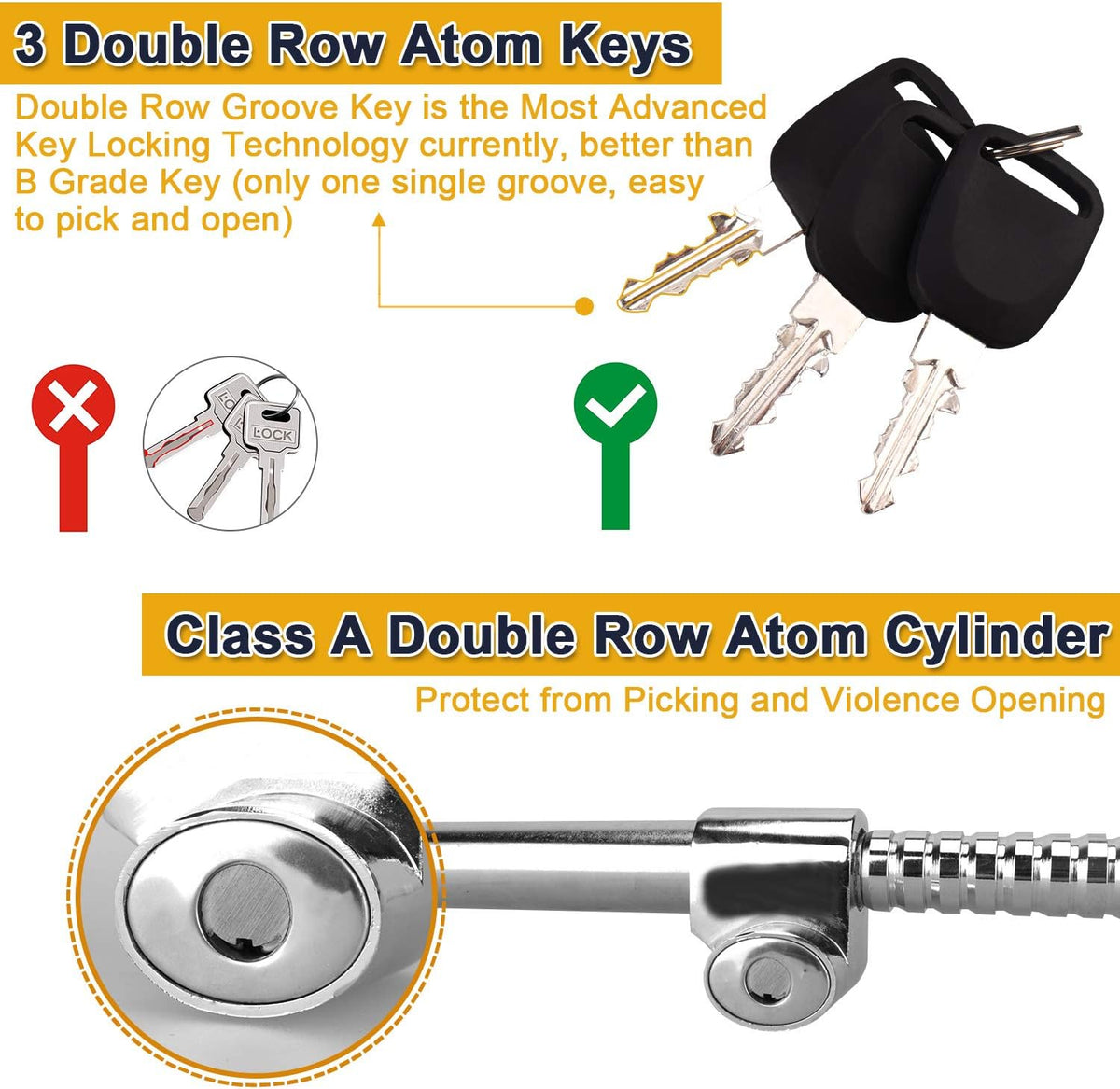 Universal Steering Wheel Brake Lock Retractable Double Hook Car Clutch Pedal Lock with 3 Keys X244784