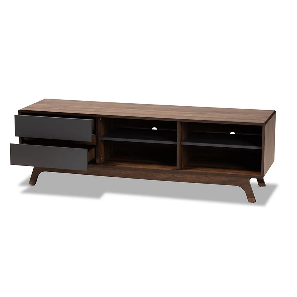 Grey and Walnut 2-Drawer Wood TV Stand T6951
