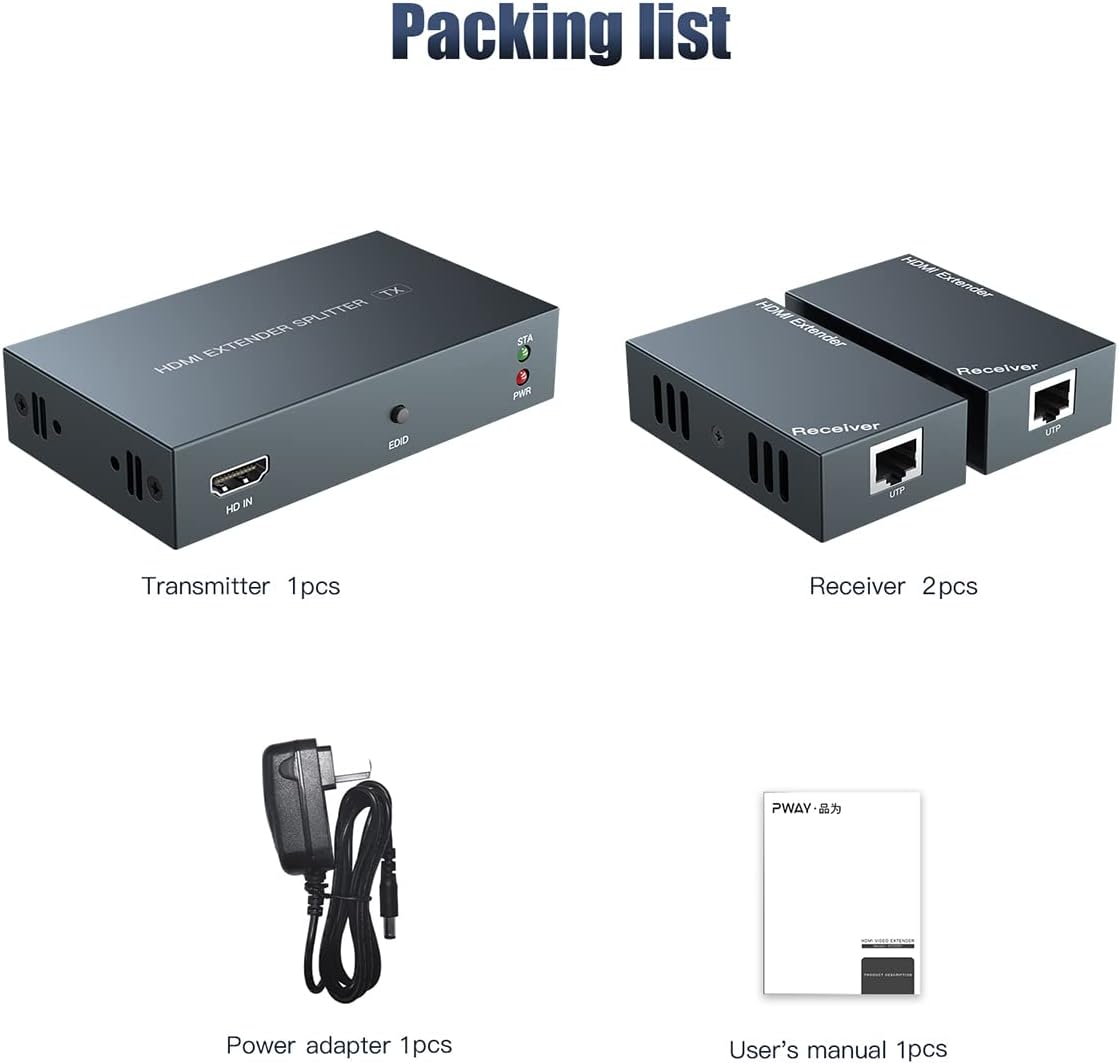 1 to 2 HDMI Extender Splitter 1080p Over 50m Ethernet with 2 Local Output H72337