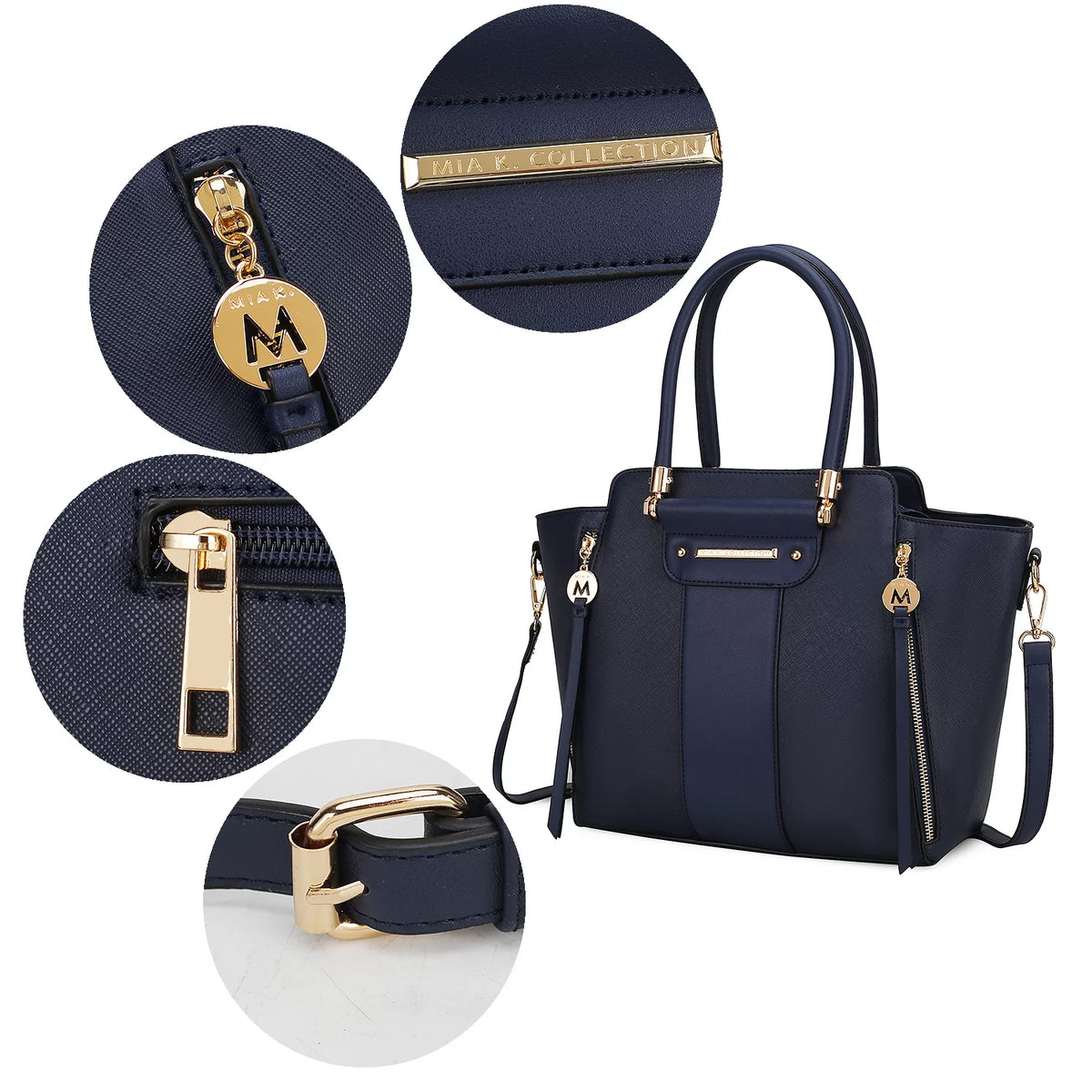 Navy Vegan Leather Tote Bag & Wallet 2-Piece Set H940689