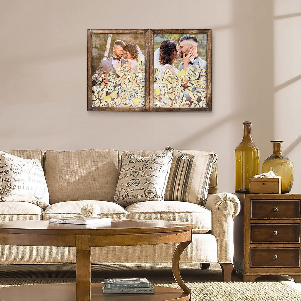 Wooden Drop Top Box Picture Frame with 160 Wooden Hearts A895